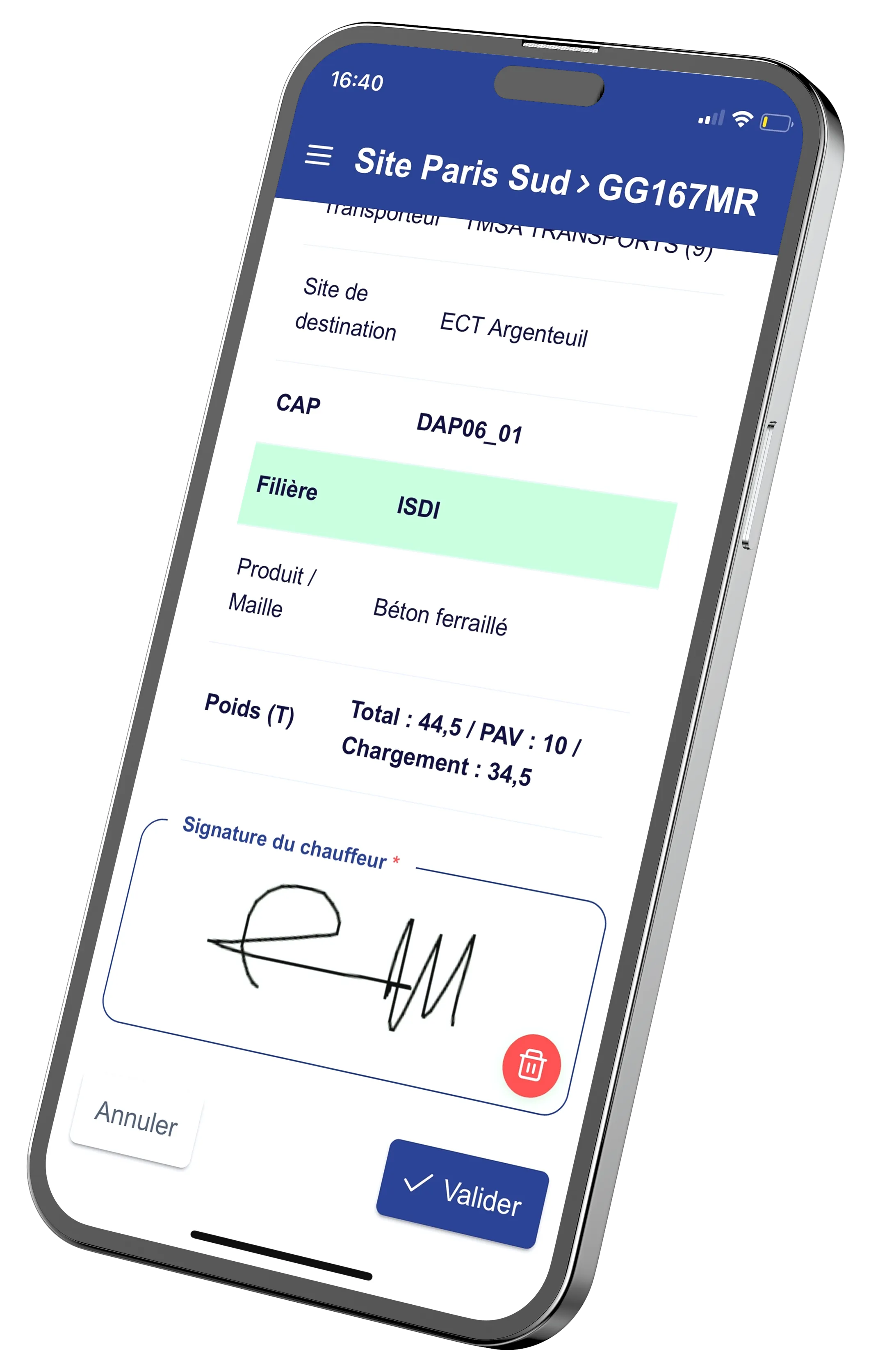 Mock up de l'application Géomouv l'application dédiée aux bordereaux de transport à destination de trackdéchets.
